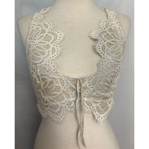 VICTORIA SECRET DREAM ANGELS LACED UP BRALETTE White Floral Mesh Sheer Crochet